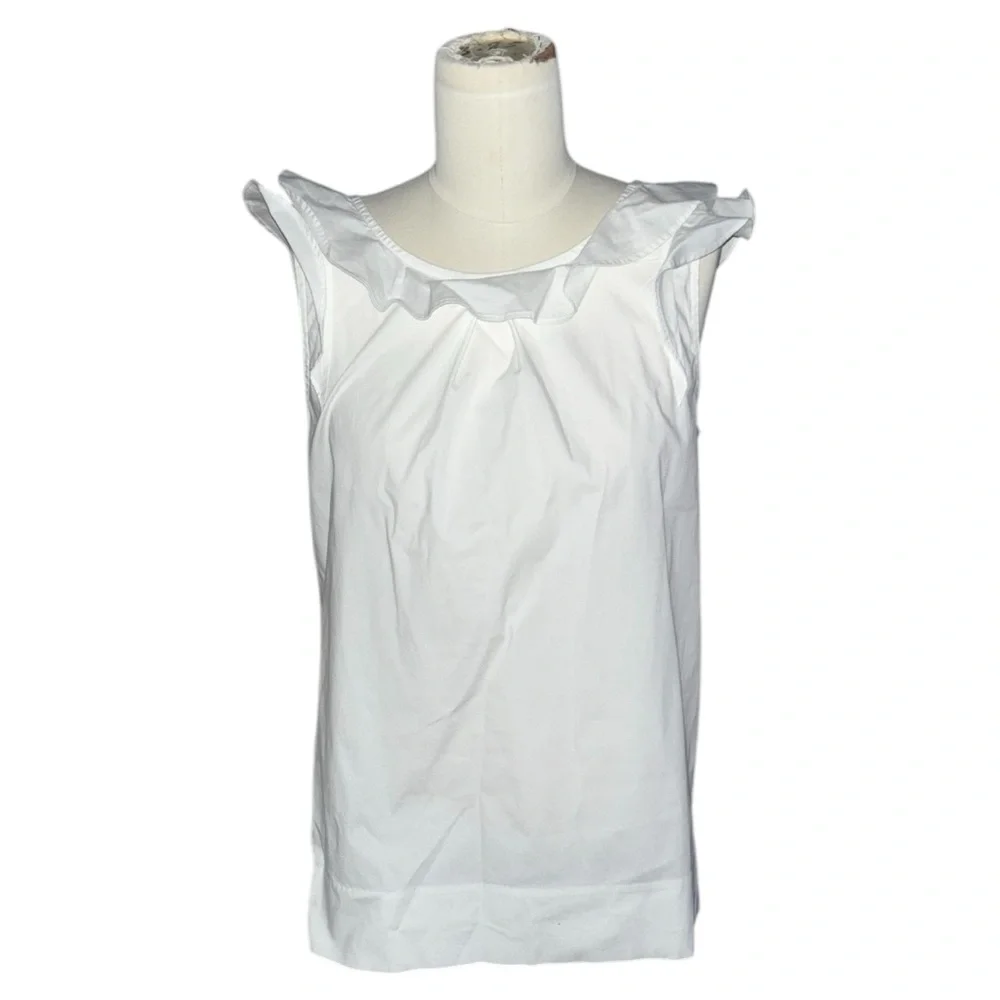 J. Crew White Ruffle Collar Sleeveless Shirt Tank Top